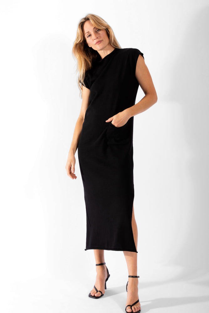 
                  
                    Funnel Neck Knit Maxi Dress - Black
                  
                