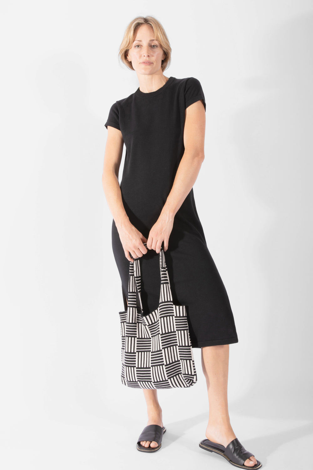 Knitted T-shirt Dress - Black