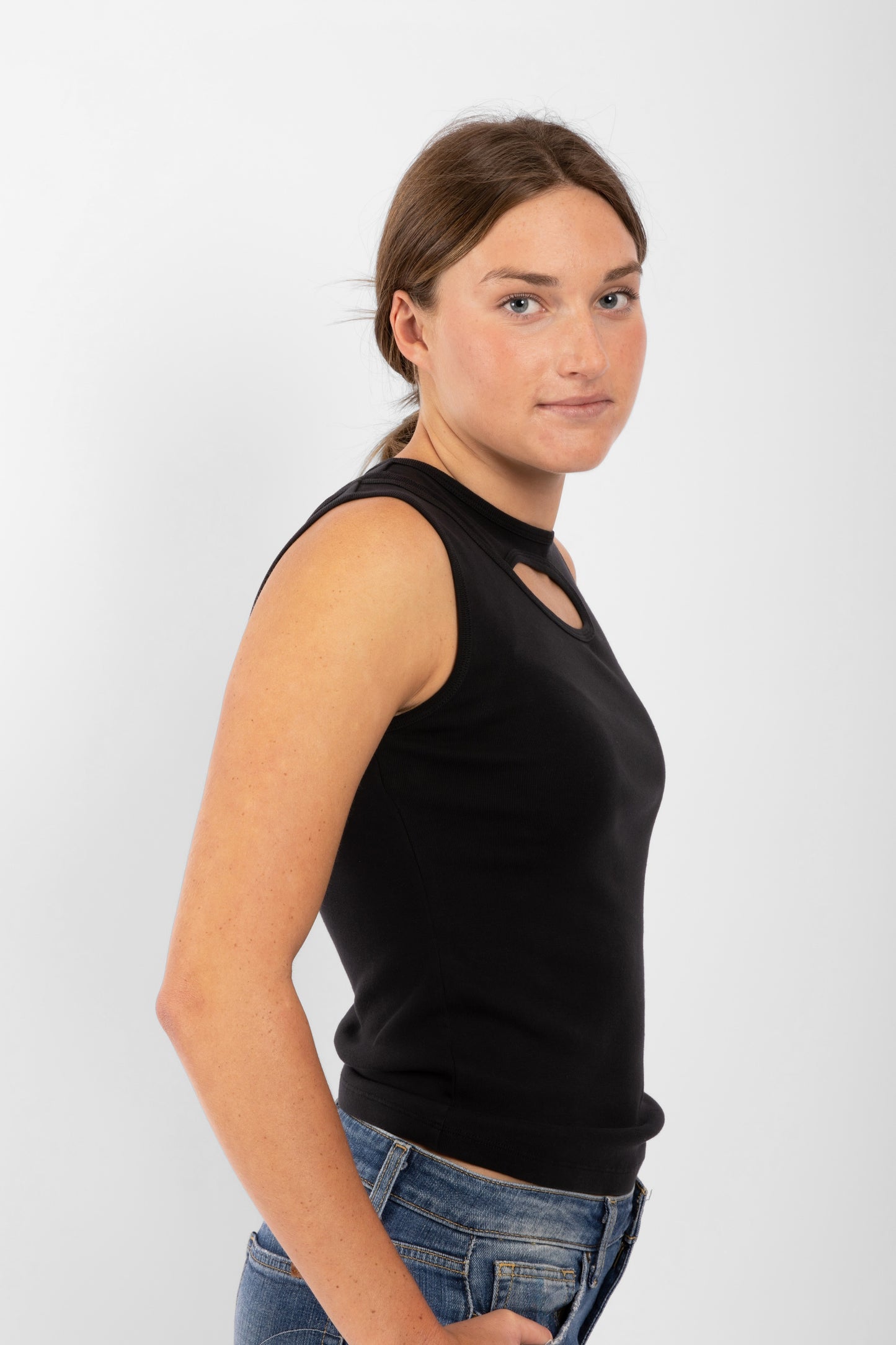 
                  
                    Organic Cotton Rib Keyhole Tank - Black
                  
                