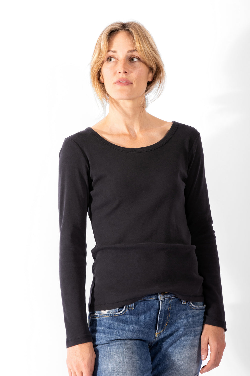 Organic Cotton Rib Long Sleeve Tee - Black