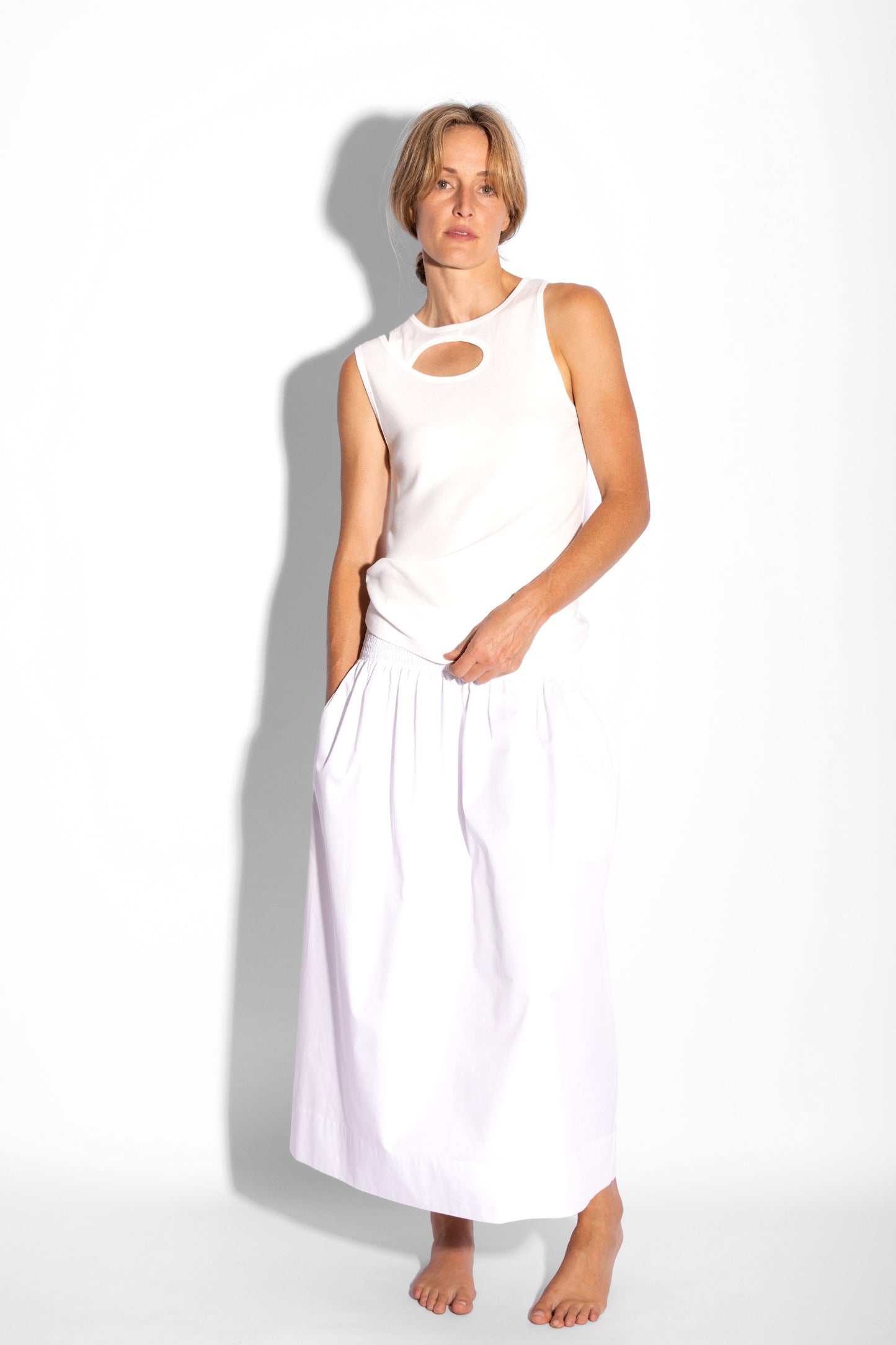 
                  
                    Organic Cotton Rib Keyhole Tank- White
                  
                