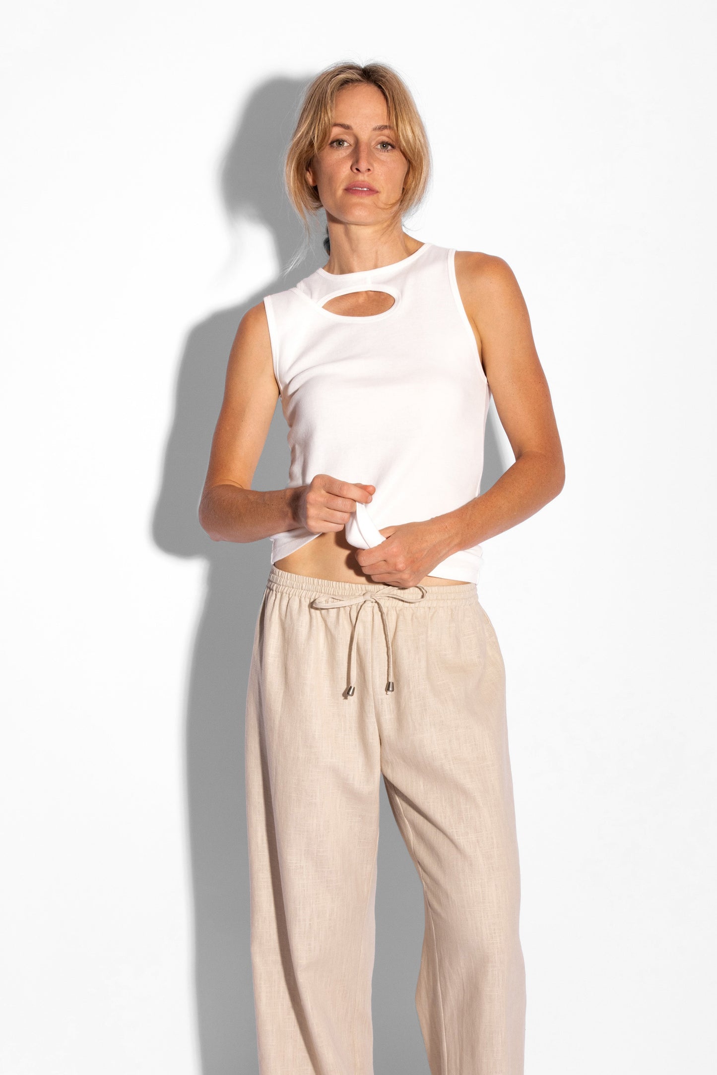 
                  
                    Organic Cotton Rib Keyhole Tank- White
                  
                