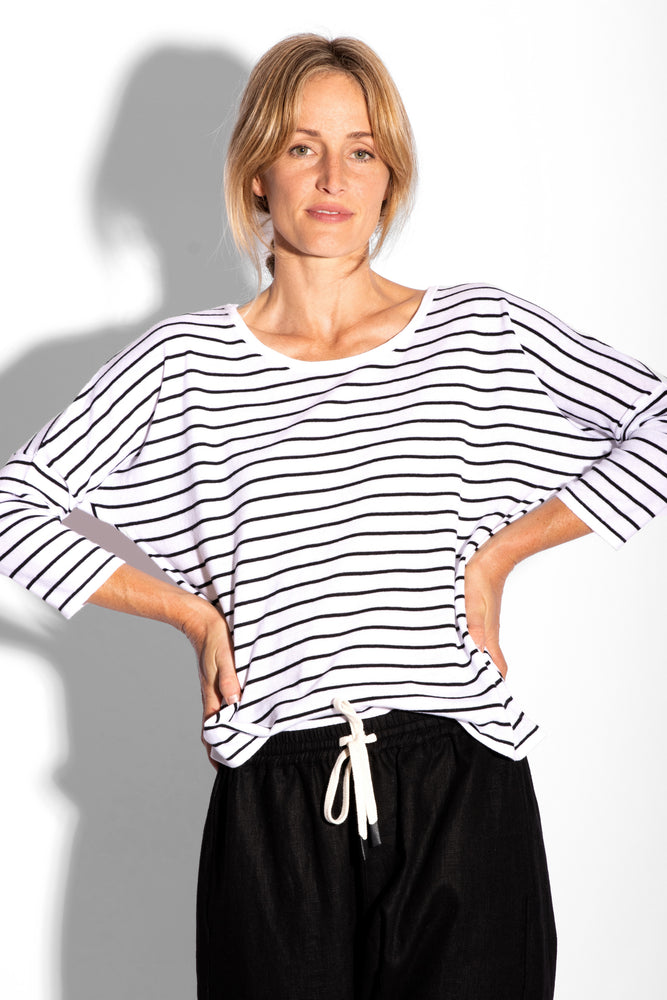
                  
                    Magyar Knit Top - White / Black Stripe
                  
                