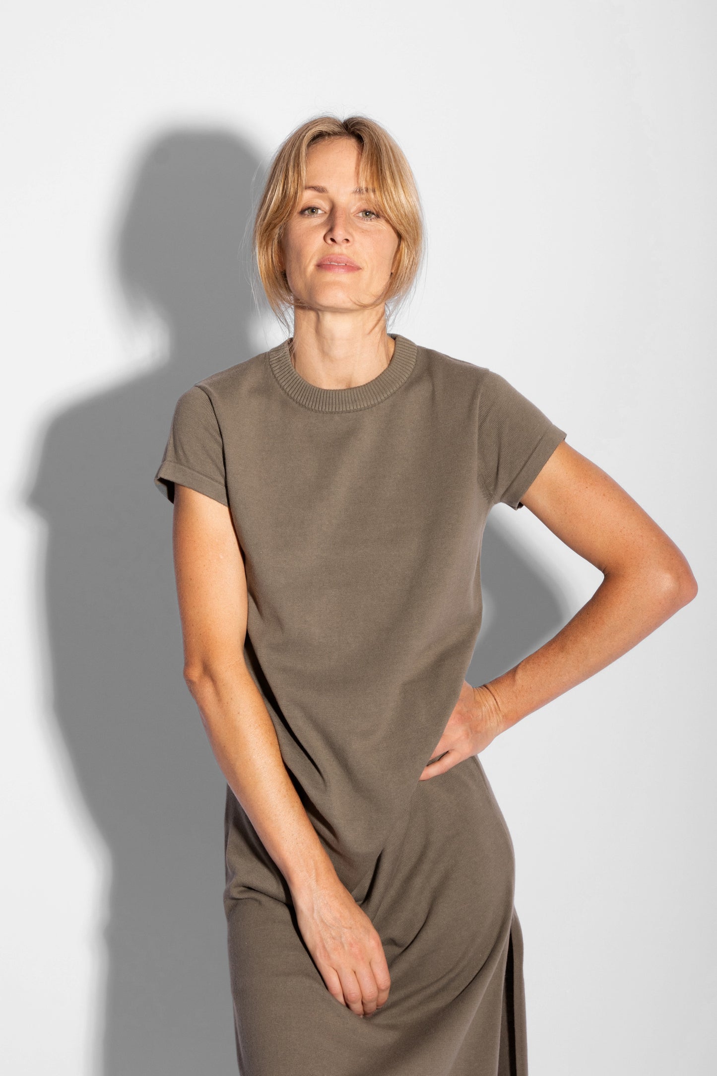 
                  
                    Knitted T-shirt Dress - Khaki
                  
                