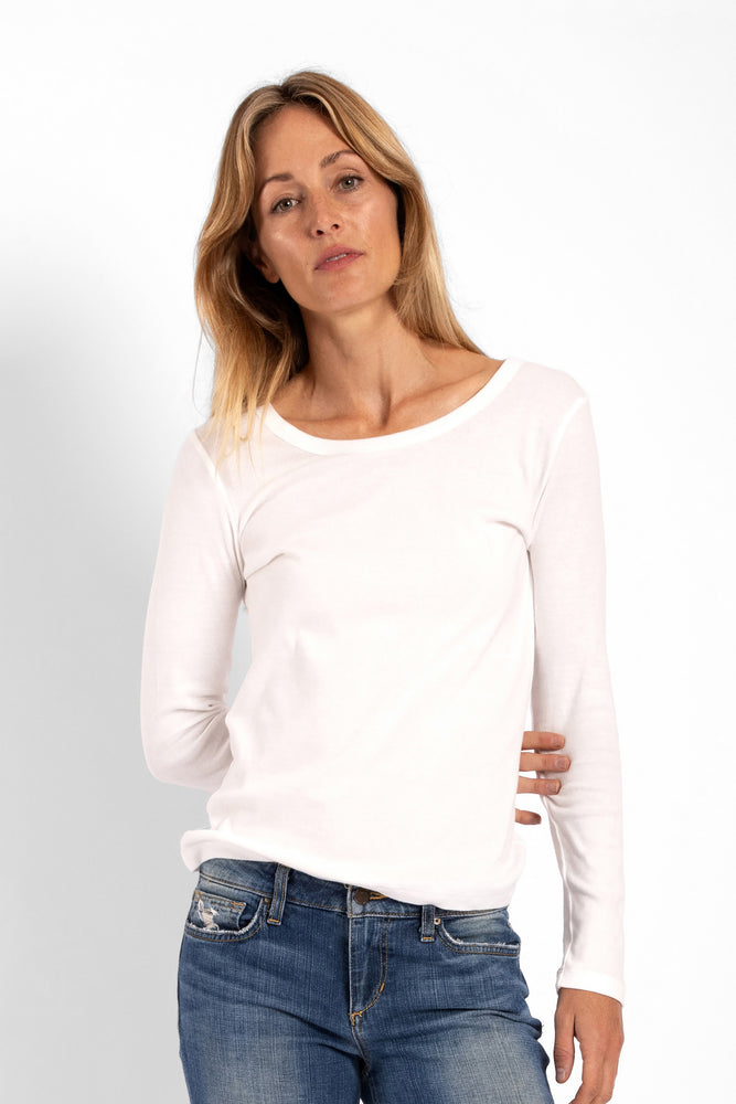 
                  
                    Organic Cotton Rib Long Sleeve Tee - White
                  
                
