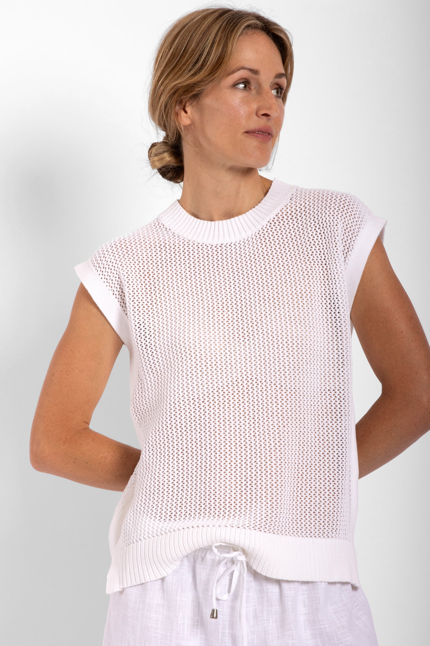 
                  
                    Mesh Knit Top - White
                  
                