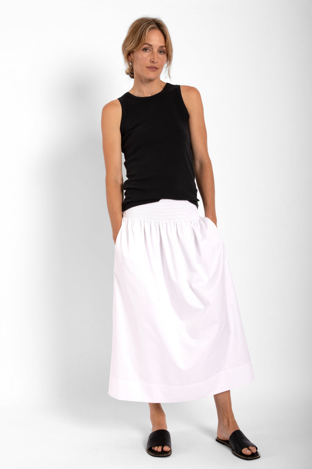 Shirred Waist Skirt - White