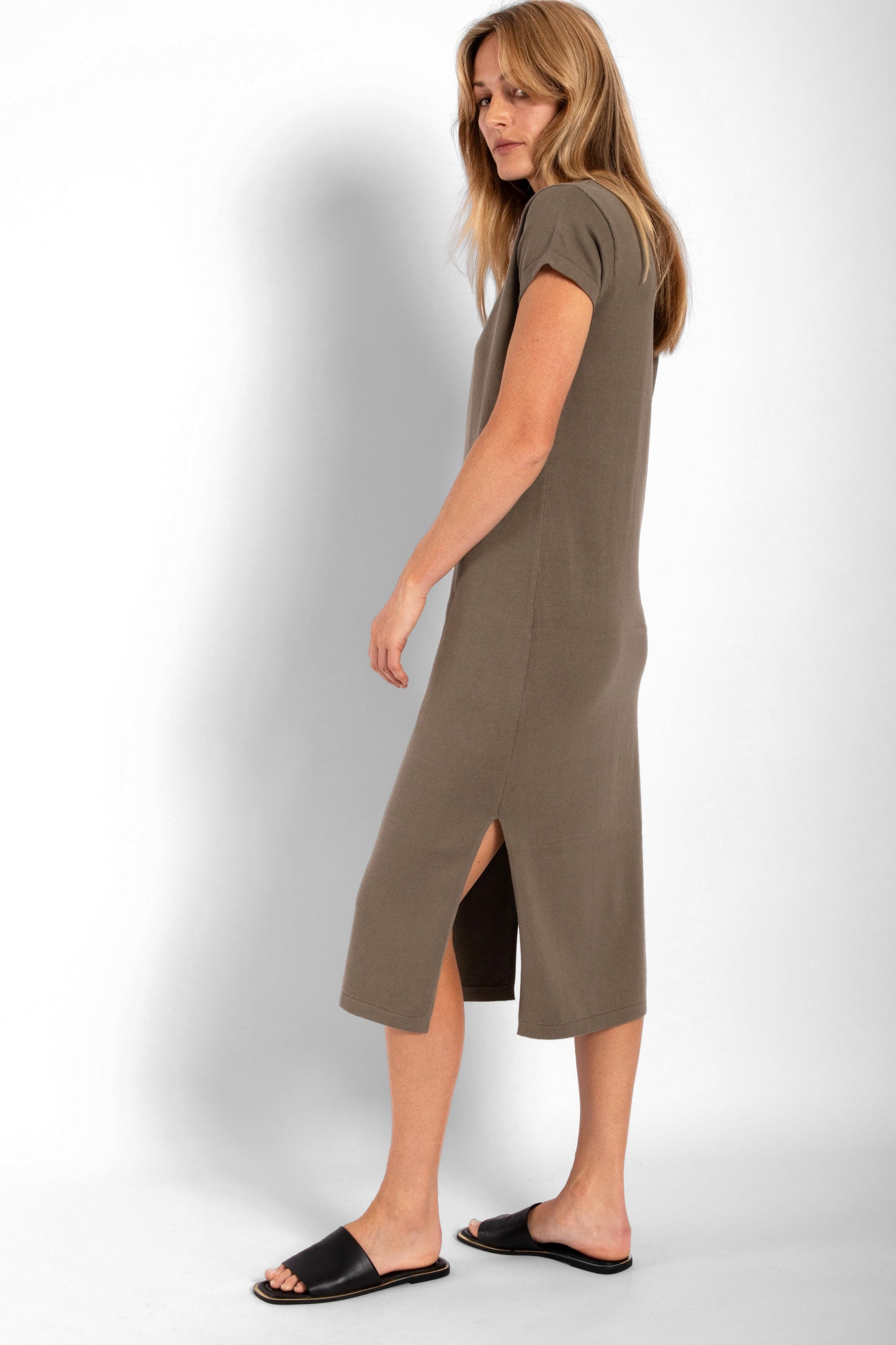 
                  
                    Knitted T-shirt Dress - Khaki
                  
                
