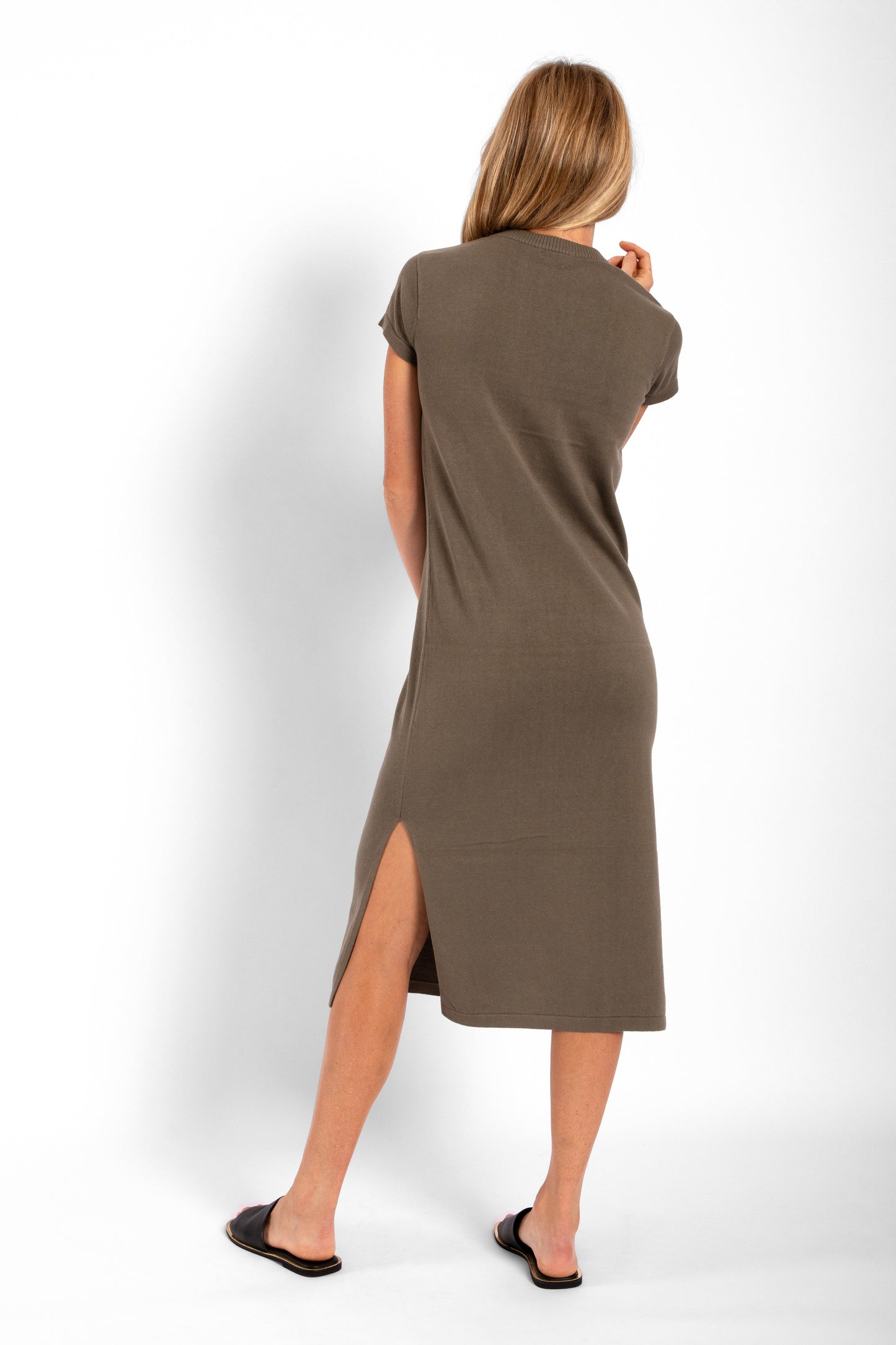 
                  
                    Knitted T-shirt Dress - Khaki
                  
                