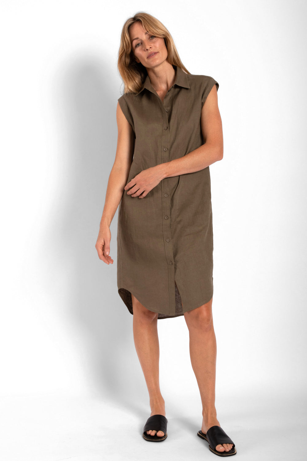 Linen Shirt-Dress - Khaki