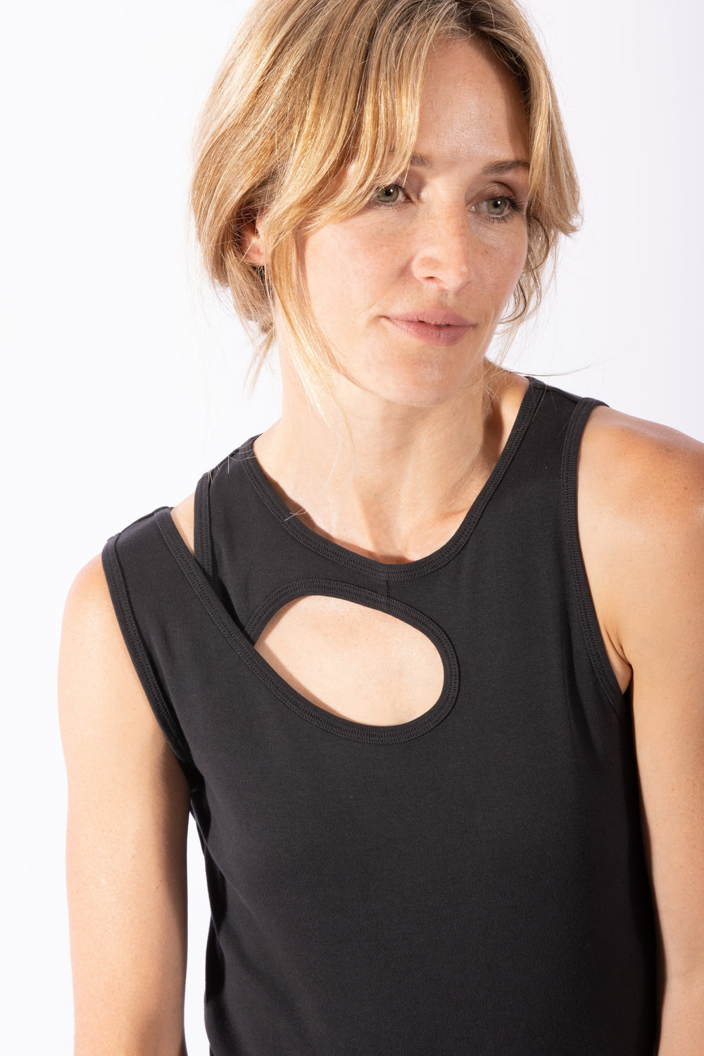 Organic Cotton Rib Keyhole Tank - Black
