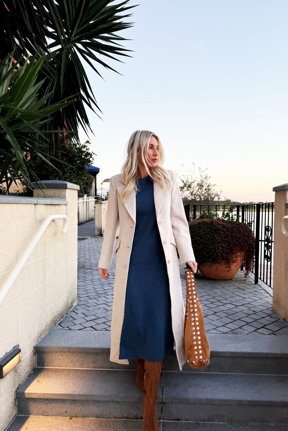 Knitted T-shirt Dress - Navy Marle