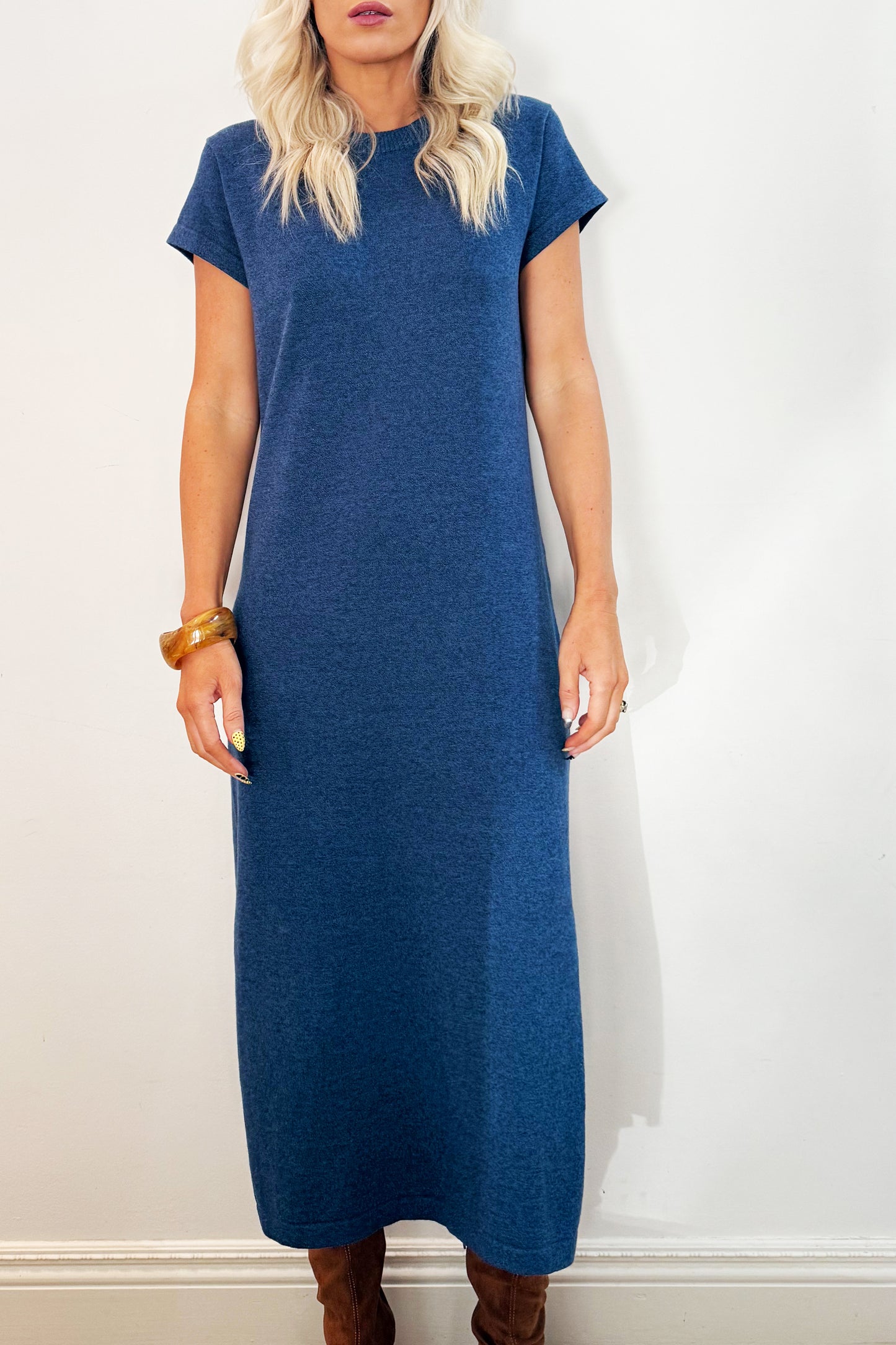
                  
                    Knitted T-shirt Dress - Navy Marle
                  
                