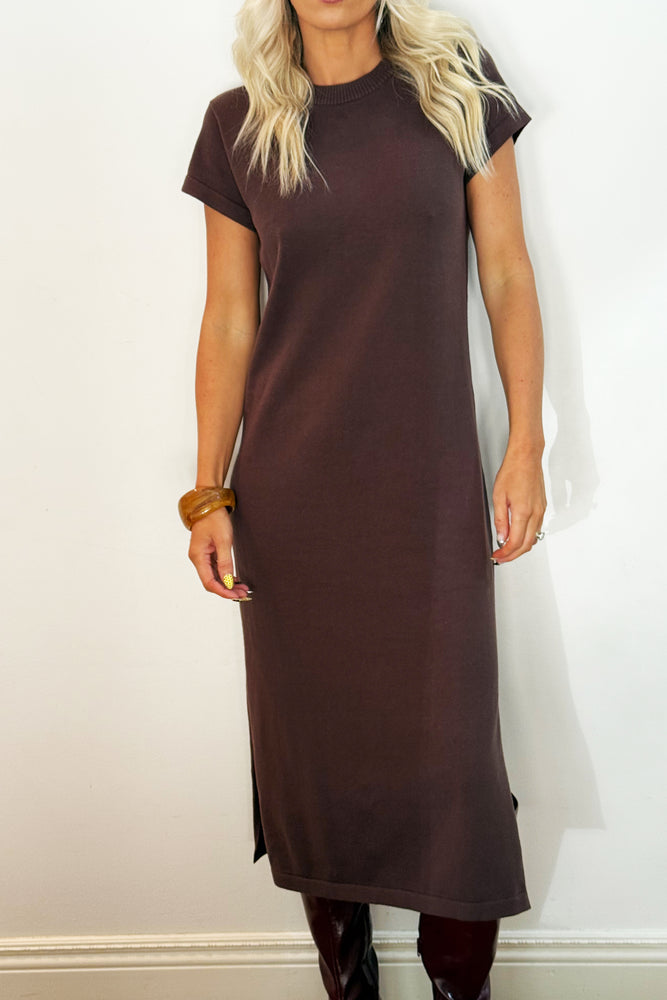 
                  
                    Knitted T-shirt Dress - Chocolate
                  
                