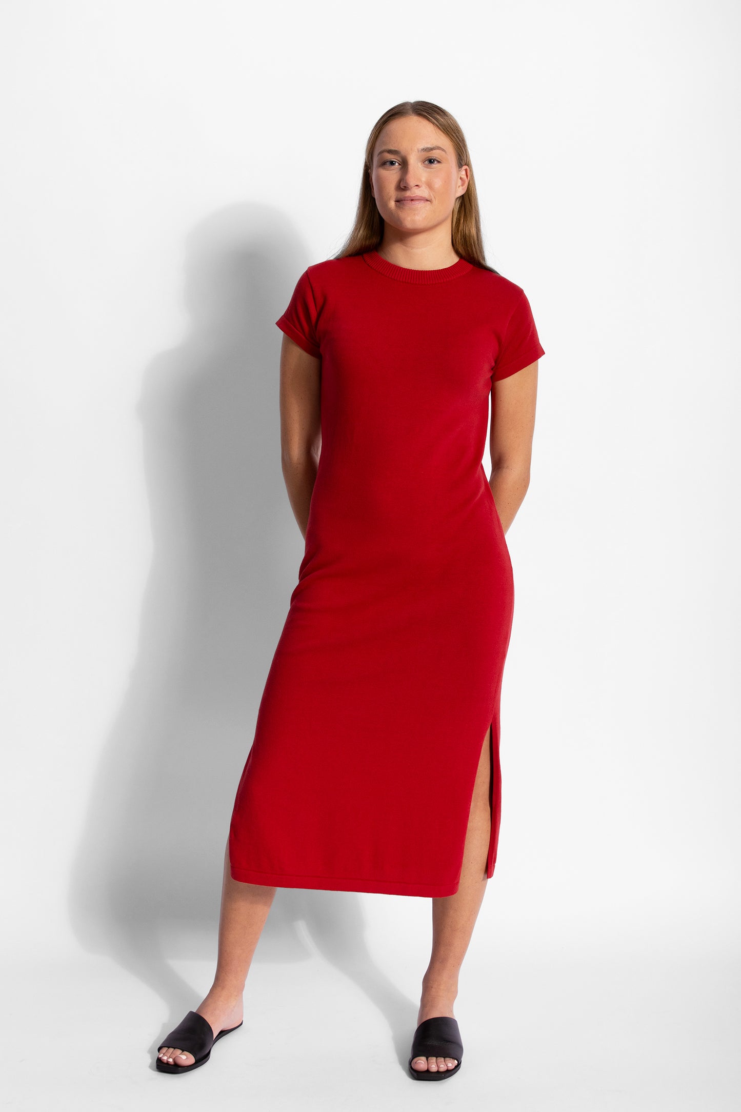 
                  
                    Knitted T-shirt Dress - Red
                  
                