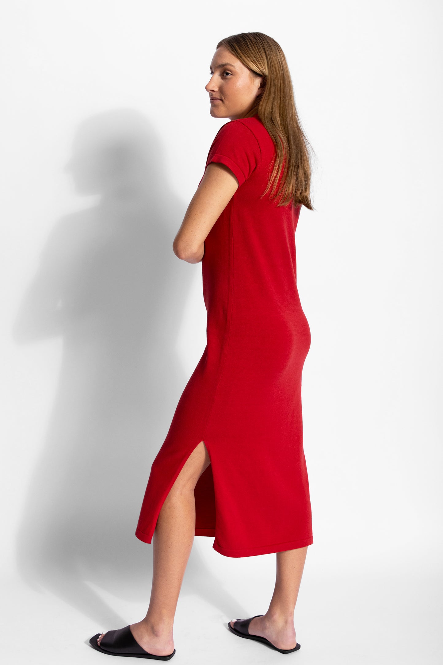 
                  
                    Knitted T-shirt Dress - Red
                  
                
