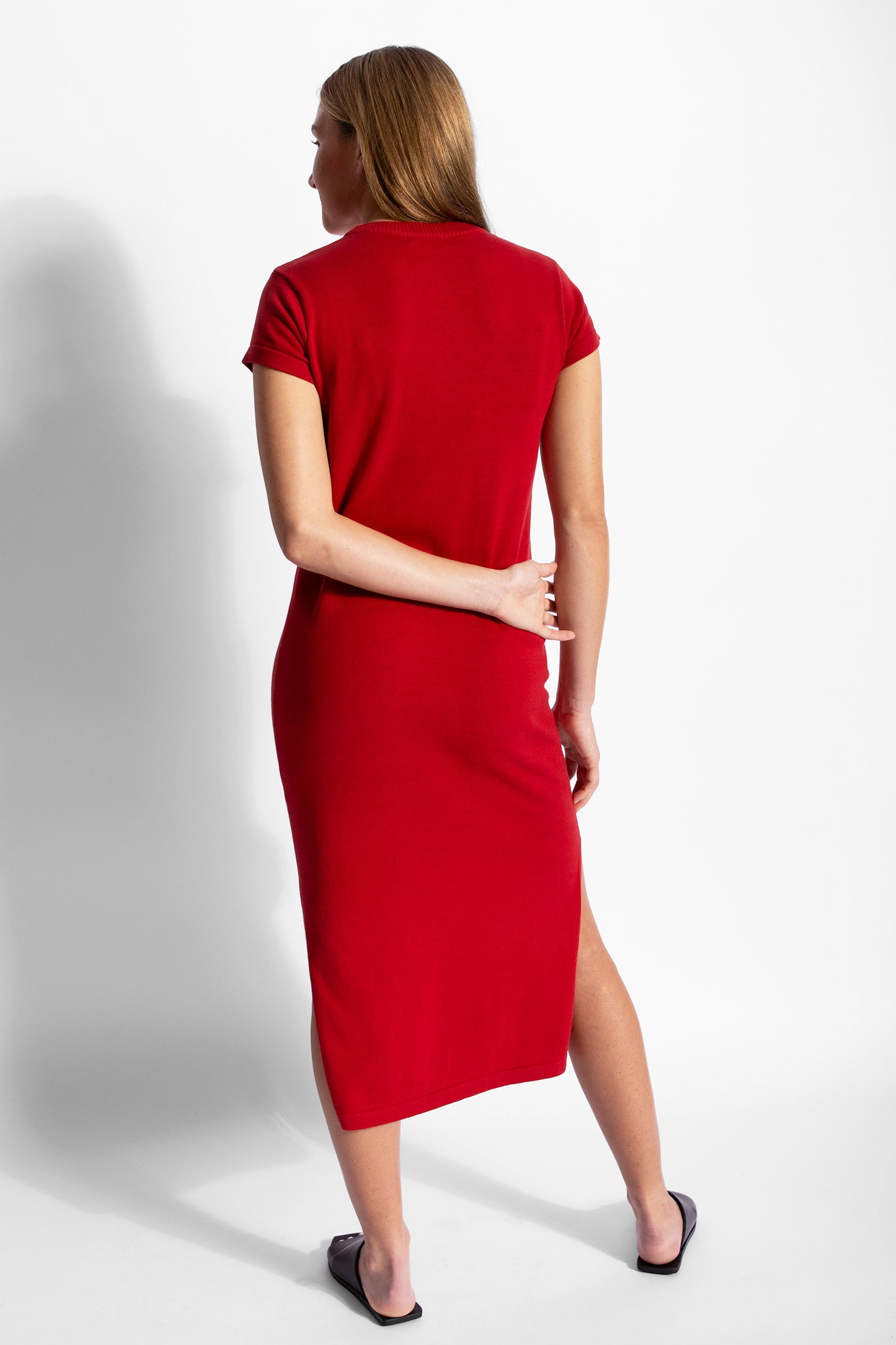 
                  
                    Knitted T-shirt Dress - Red
                  
                