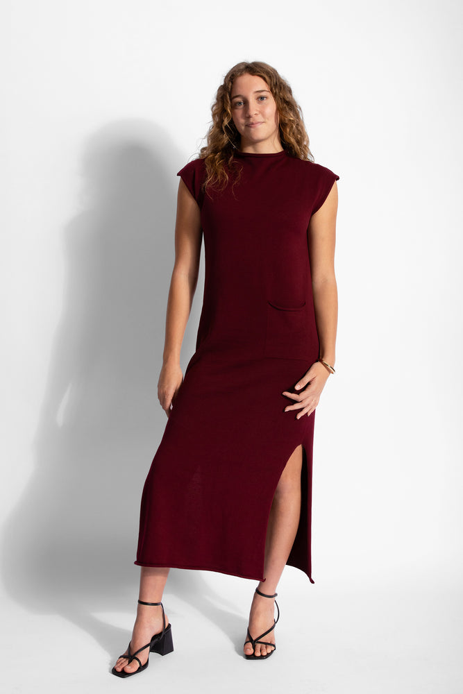 
                  
                    Funnel Neck Knit Maxi Dress - Wine
                  
                
