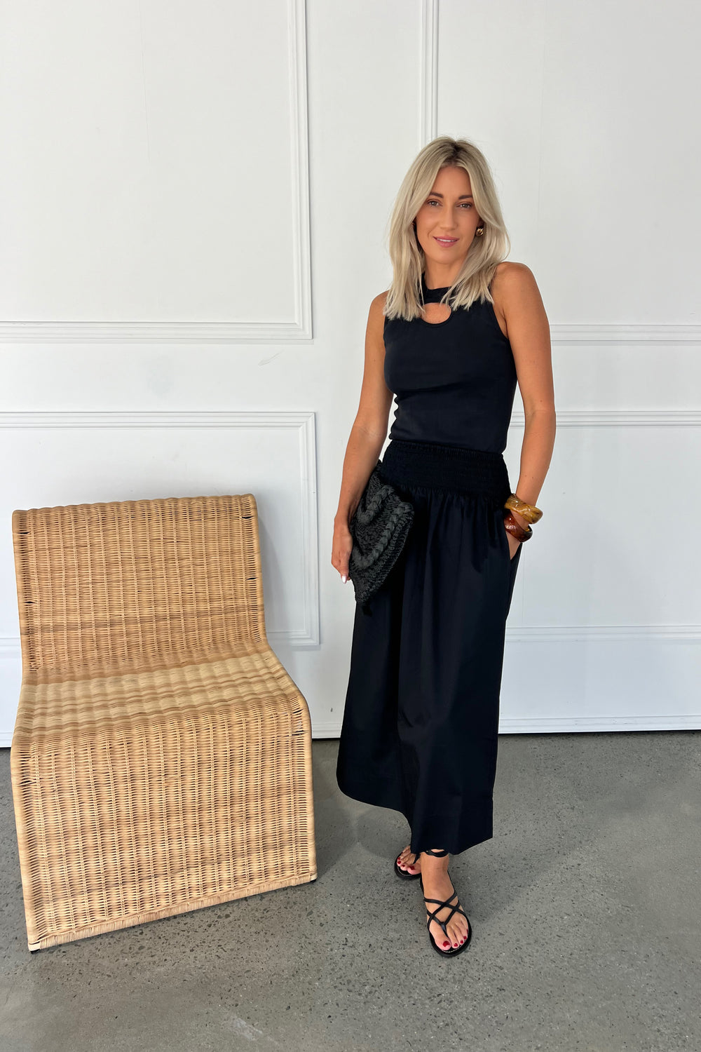 Shirred Waist Skirt - Black
